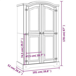 Berkfield Rustic Wardrobe Mexican Pine Corona Range 2 Doors White - thumbnail 9