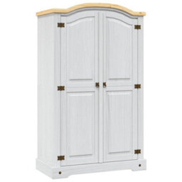 Berkfield Rustic Wardrobe Mexican Pine Corona Range 2 Doors White - thumbnail 2