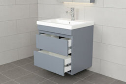D Pro T Bathrooms 500mm Vanity Unit Gloss Dark Grey Wall Hung Bathroom Cabinet With Soft Close Storage & Ceramic Basin - thumbnail 2