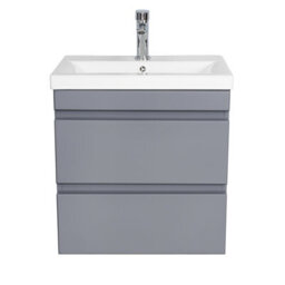 D Pro T Bathrooms 500mm Vanity Unit Gloss Dark Grey Wall Hung Bathroom Cabinet With Soft Close Storage & Ceramic Basin - thumbnail 3