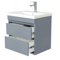 D Pro T Bathrooms 500mm Vanity Unit Gloss Dark Grey Wall Hung Bathroom Cabinet With Soft Close Storage & Ceramic Basin - thumbnail 4