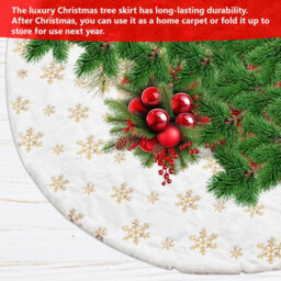 Neel Blue 100Cm White Christmas Tree Skirt With Snowflake Design - Gold Embroidered Sequin - thumbnail 3