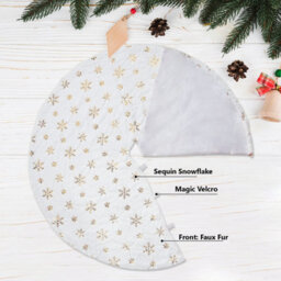 Neel Blue 100Cm White Christmas Tree Skirt With Snowflake Design - Gold Embroidered Sequin - thumbnail 4