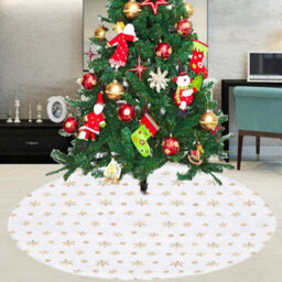Neel Blue 100Cm White Christmas Tree Skirt With Snowflake Design - Gold Embroidered Sequin