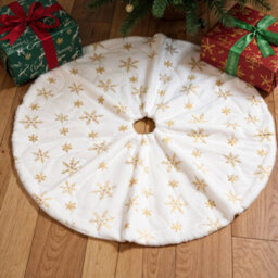 Neel Blue 100Cm White Christmas Tree Skirt With Snowflake Design - Gold Embroidered Sequin - thumbnail 8
