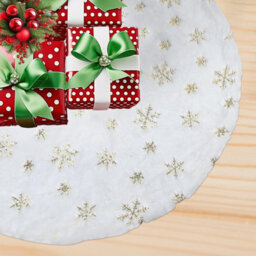 Neel Blue 100Cm White Christmas Tree Skirt With Snowflake Design - Gold Embroidered Sequin - thumbnail 5