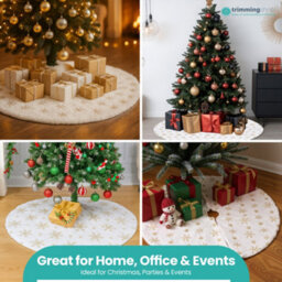 Neel Blue 100Cm White Christmas Tree Skirt With Snowflake Design - Gold Embroidered Sequin - thumbnail 9