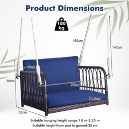 Costway Patio Porch Swing Chair Outdoor Single Person Hanging Seat W/ Cushion - thumbnail 2