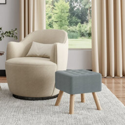 Living And Home Grey Linen Upholstered Footstool Footrest With Padded Wooden Legs W 395 X D 395 X H 400 mm