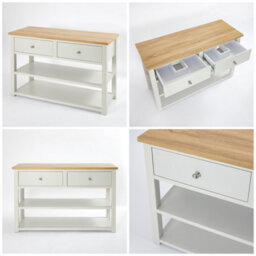 Homestylestore 1215mm Antique White And Oak Bathroom Vanity Unit With Square Countertop Basins And Chrome Round Handles - thumbnail 3