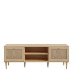 Wyld Haus Mallowmoss Wide Rattan And Pale Wood Tv Unit 2-Door 1-Shelf Scandinavian - thumbnail 4