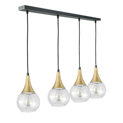 Luminosa Lighting Luminosa Lacrima Bar Pendant Ceiling Light Black, Gold Transparent Glass Shade 4X E27 - image 1