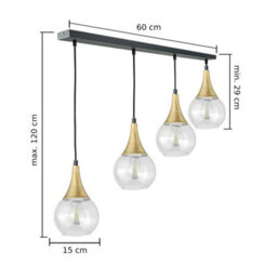 Luminosa Lighting Luminosa Lacrima Bar Pendant Ceiling Light Black, Gold Transparent Glass Shade 4X E27 - thumbnail 2