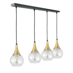 Luminosa Lighting Luminosa Lacrima Bar Pendant Ceiling Light Black, Gold Transparent Glass Shade 4X E27 - thumbnail 1