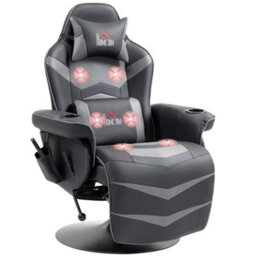 Homcom Massage Recliner Chair With Remote, Pu Leather Recliner Armchair Grey - thumbnail 2