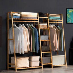 Thehotsale Trapezoid Bamboo Garment Rack With 5 Tier Storage Shelves Natural - thumbnail 2