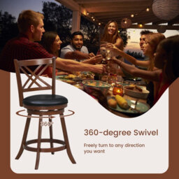 "Costway Set Of 2 Bar Stools Counter Height Chair Pub 360 Swiveling Upholstered Seat 24""" - thumbnail 4