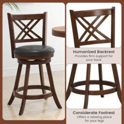 "Costway Set Of 2 Bar Stools Counter Height Chair Pub 360 Swiveling Upholstered Seat 24""" - thumbnail 7