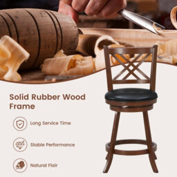 "Costway Set Of 2 Bar Stools Counter Height Chair Pub 360 Swiveling Upholstered Seat 24""" - thumbnail 5