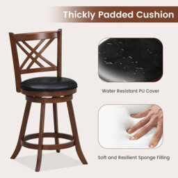"Costway Set Of 2 Bar Stools Counter Height Chair Pub 360 Swiveling Upholstered Seat 24""" - thumbnail 6