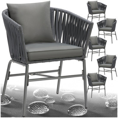 Tectake Accent Chair Valeiras - Woven Rope Design, Thick Cushions, 60 X 61 X 77Cm - Dark Grey/dark Grey - Set Of 6 - image 1