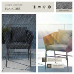 Tectake Accent Chair Valeiras - Woven Rope Design, Thick Cushions, 60 X 61 X 77Cm - Dark Grey/dark Grey - Set Of 6 - thumbnail 8
