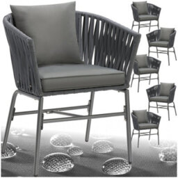 Tectake Accent Chair Valeiras - Woven Rope Design, Thick Cushions, 60 X 61 X 77Cm - Dark Grey/dark Grey - Set Of 6 - thumbnail 1