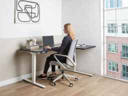Beliani Electric Adjustable Corner Desk Destines Black/ White 160 Cm 109 Cm Right Hand - thumbnail 2
