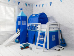 Nöa & Nani Moro Cabin Bed With Slide And Brilliant Blue Cotton Tent, Tower & Tunnel In White