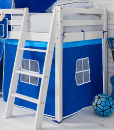 Nöa & Nani Moro Cabin Bed With Slide And Brilliant Blue Cotton Tent, Tower & Tunnel In White - thumbnail 3