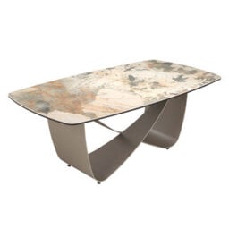 Angel Cerda Stylish Oval Coffee Table With Porcelain Marble Top And Taupe Steel Legs - thumbnail 1
