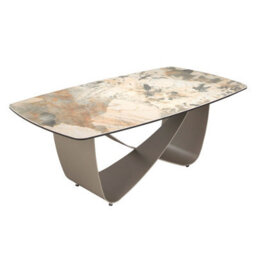 Angel Cerda Stylish Oval Coffee Table With Porcelain Marble Top And Taupe Steel Legs