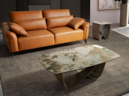Angel Cerda Stylish Oval Coffee Table With Porcelain Marble Top And Taupe Steel Legs - thumbnail 2