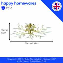 Happy Homewares Modern Brushed Gold Plated Branch Ceiling Light Fitting With Acrylic Leaves - thumbnail 6