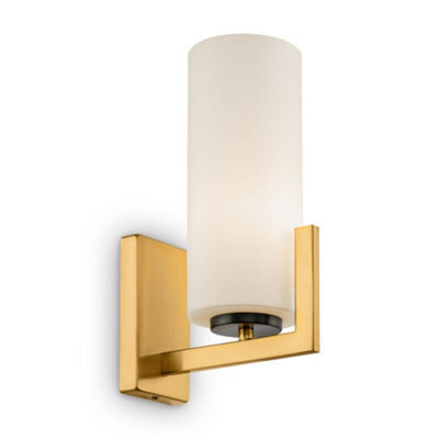 Luminosa Lighting Luminosa Modern Fortano Brass Wall Lamp Glass Shade