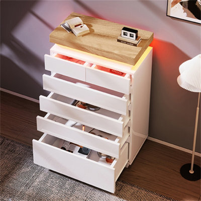 Abrihome High-Gloss White Sideboard Cabinet With 6 Drawers & App-Controlled Rgb Led Lights, Storage For Living Room 115X73X39 Cm - image 1