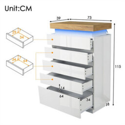 Abrihome High-Gloss White Sideboard Cabinet With 6 Drawers & App-Controlled Rgb Led Lights, Storage For Living Room 115X73X39 Cm - thumbnail 9