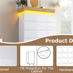 Abrihome High-Gloss White Sideboard Cabinet With 6 Drawers & App-Controlled Rgb Led Lights, Storage For Living Room 115X73X39 Cm - thumbnail 4