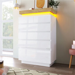 Abrihome High-Gloss White Sideboard Cabinet With 6 Drawers & App-Controlled Rgb Led Lights, Storage For Living Room 115X73X39 Cm - thumbnail 2