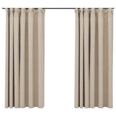 Berkfield Premium Linen-Look Blackout Curtains With Hooks 2 Pcs Beige 140X175 Cm