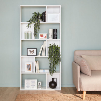 Sweeek. 5-Shelf Bookcase With 10 Compartments Pieter White 83X23.4X173 Cm - image 1