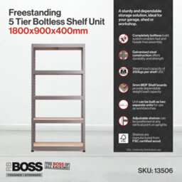 Rb Boss Garage Shelving Unit 5 Shelf Mdf Galvanised Steel (H)1800mm (W)900mm (D)400mm - thumbnail 5