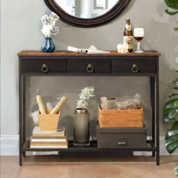 Rafaelo Mobilia Slim Console Table With 3 Non-Woven Drawers - thumbnail 1