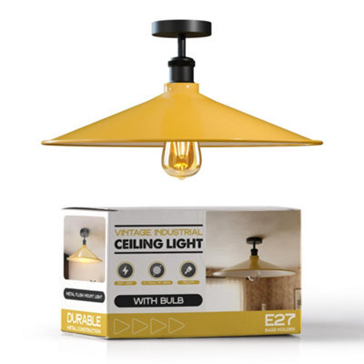 Industrial Kitchen Ceiling Lighting E27 Base Modern Metal 40Cm Yellow Lampshade Easy To Fit Semi Flush Mount Ceiling Light - image 1