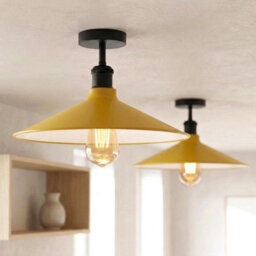 Industrial Kitchen Ceiling Lighting E27 Base Modern Metal Yellow Lampshade Easy To Fit Semi Flush Mount Ceiling Light - thumbnail 7