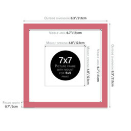 "7X7"" Pink Picture Frame - 7X7"" Square Frame With 5X5"" Mount For 7X7""/5X5"" Pictures Moderrn Style Thin Edge, 1 Pack" - thumbnail 2