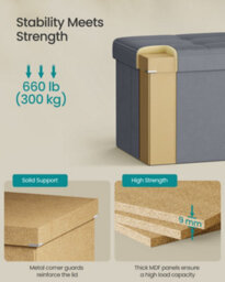 LEDREM Storage Ottoman, Foldable Storage Bench, 38 X 110 X 38 Cm, Flipping Lid, 300 Kg Load Capacity, For Hallway, Living Room, Bedroom - thumbnail 5