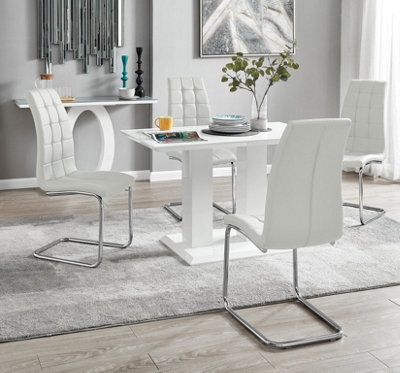 Furniturebox Uk 4 Seater Dining Set - Imperia White High Gloss Dining Table And Chairs - 4 White Murano Chairs - image 1