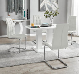 Furniturebox Uk 4 Seater Dining Set - Imperia White High Gloss Dining Table And Chairs - 4 White Murano Chairs - thumbnail 1