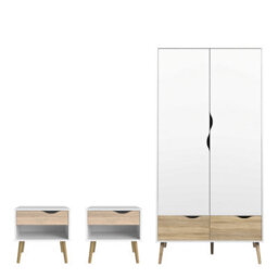 Wyld Haus Sapporo 3-Piece Bedroom Set White And Natural Oak Effect - thumbnail 2